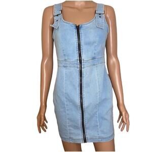 Haute Monde brand zip up jean dress stretchy form fitting bodycon medium wash SM